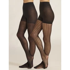 NEW 2 Pack Fishnet Fashion Tights Lurex Medium M New in Package Black