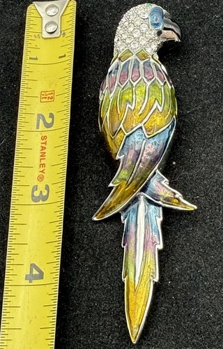 VINTAGE RHINESTONE COSTUME JEWELRY Parrot Brooch Pin 4.5" NICE PINBACK