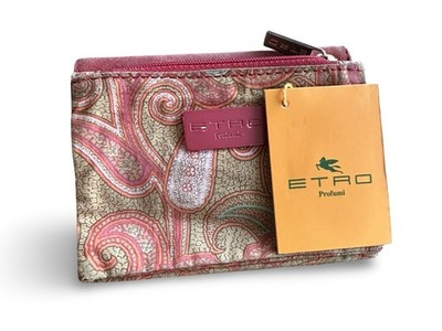 Authentic ETRO Profumi Pink Paisley Fabric Wallet Zipper Pouch Made In Italy