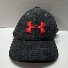 Under Armour Boys Baseball Cap Dark Gray Red Embroidered Logo Fitted Size S/M