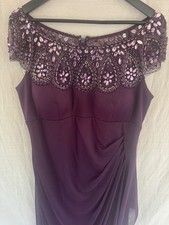 XSCAPE Plum Purple Beaded Illusion Neck Ruched Gown Mother of the Bride Dress 16