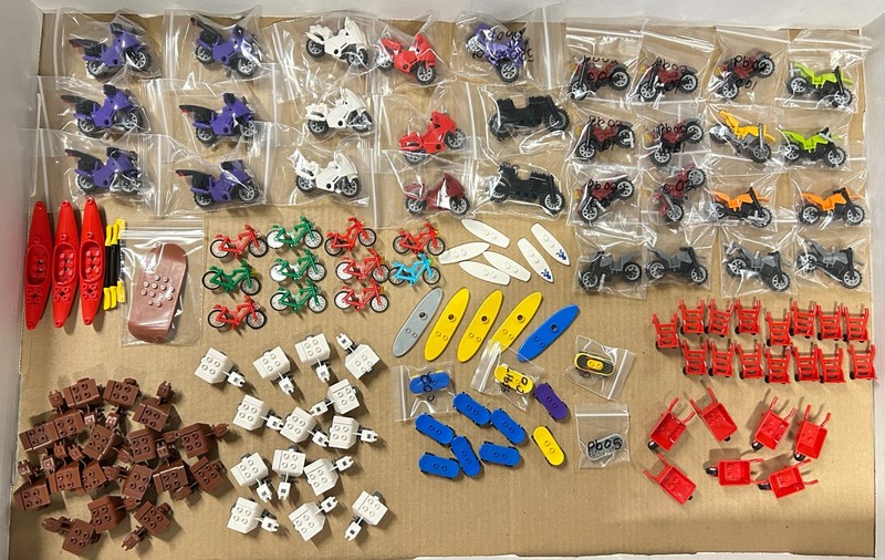 LEGO Brand LOT of Motorcycles Dirt Bikes Bicycles Kayaks Skateboards ++