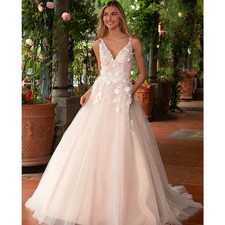 Vintage A-Line Wedding Dress Organza With Embroidery Ball Gown Sleeveless V-Neck