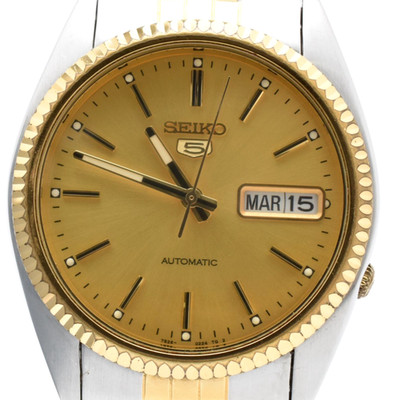 Seiko 5 7S26-0500 Automatic Two-Tone Gold Silver Day-Date Men's Watch 36mm