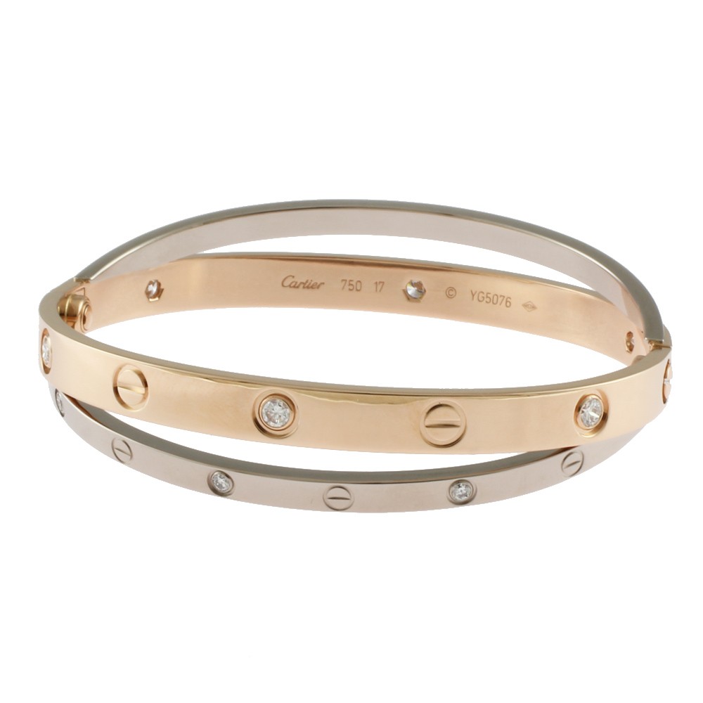 Cartier 18K Rose Gold & White Gold Diamond Love Bangle with Driver-image