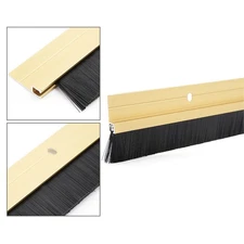 Door Bottom Sweep Gold Aluminum Alloy 0.8" Black Soft Brush 39" x 1.7"