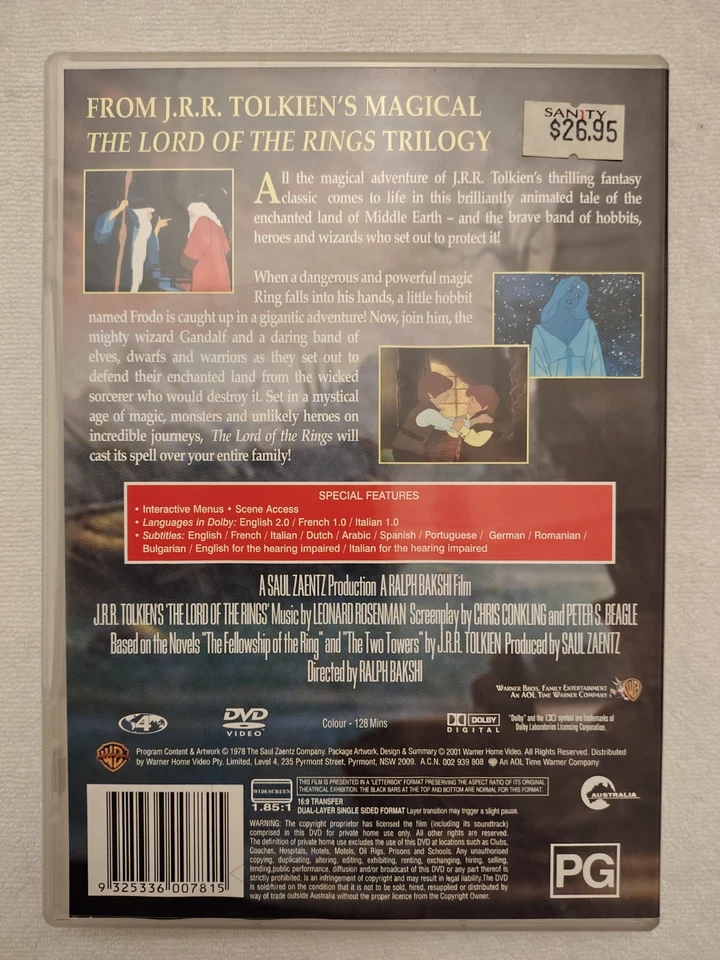 The Lord of the Rings (DVD, 1978) - Region 4 PAL Animation - image 2 of 3
