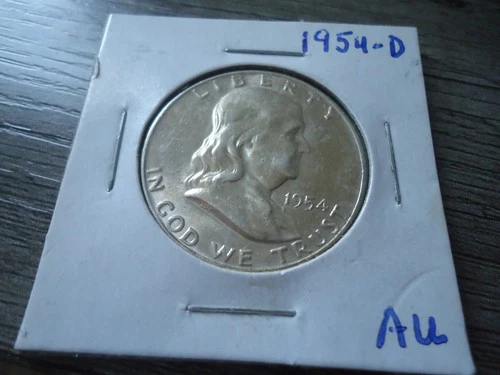 1954 D Ben Franklin US Half Dollar 90% Silver AU VERY NICE SHAPE