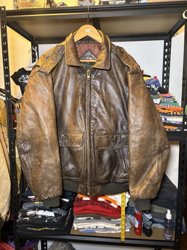 Vintage Abercrombie & Fitch Leather Bomber Jacket Men’s Size XL Camel Brown - Picture 2 of 7