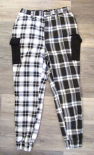 Almost Famous B/W High Rise Plaid Stretch Tapered Cargo Joggers Size 0 WP-20 