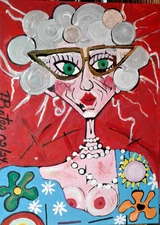 Modern abstract Folk art paintings original lady and her colorful style large