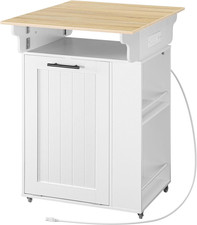 Kitchen Island with Trash Can Storage, Rolling Kitchen Island with Drop Leaf Cou
