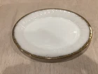 VTG FIRE KING WHITE MILK GLASS SWIRL 11 3/4" X 8 3/4" OVAL PLATTER W/GOLD TRIM