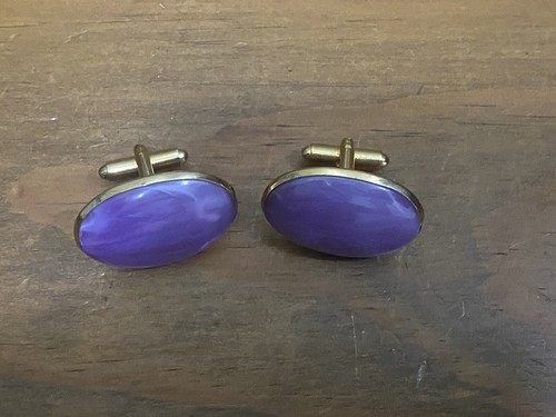 Swank Cufflinks Mens Womens Vintage Mid Modern Century Purple Gold Tone - Picture 6 of 6