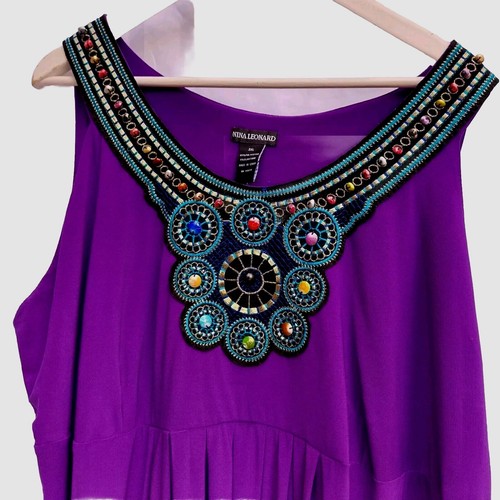 Nina Leonard 3XL Purple Embelished Beaded Maxi Dress 24 / 26 - Picture 5 of 6