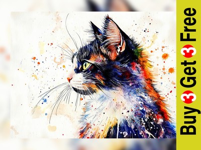 Majestic Cat Profil 5''x7'' Druck auf mattem Papier | Kühner künstlerischer Druck