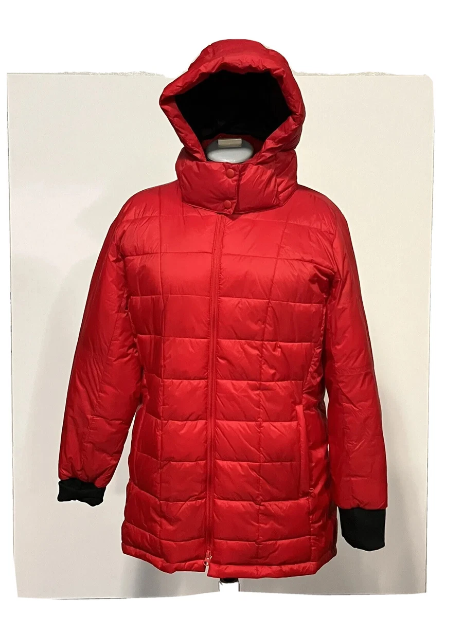 Swiss Tech Women s Puffer Full Zipper Red Black Hoodie Jacket Size L 12 14