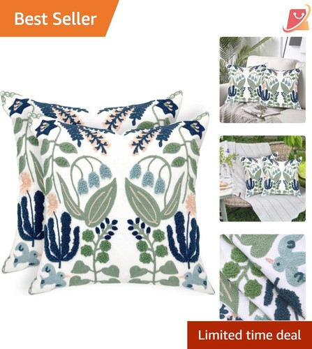 Chic Farmhouse Floral Throw Pillow Covers - 18"x18" Set for Living Room