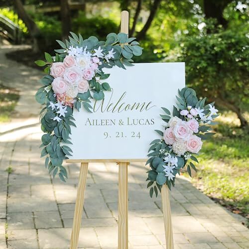 Artificial Wedding Arch Flowers Swag Set of 2 for Wedding Welcome Signs Pink - Picture 3 of 7