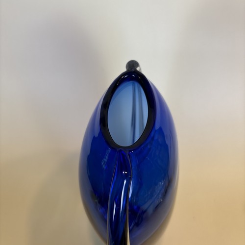 Vaso decorativo da collezione in vetro soffiato a mano blu cobalto trasparente stile Murano 9" - Foto 4 di 8