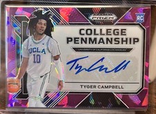 TYGER CAMPBELL 2023-24 PRIZM DP RC COLLEGE PENMANSHIP AUTO PURPLE ICE /99 (SB)