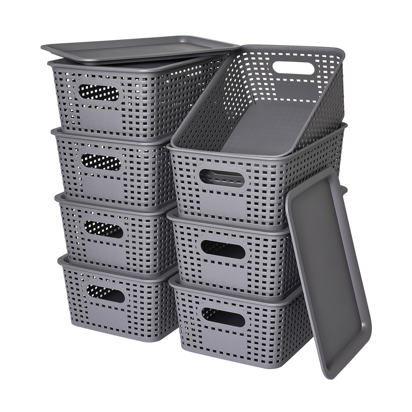 Stackable Plastic Storage Baskets with Lids for Organized Containers-image