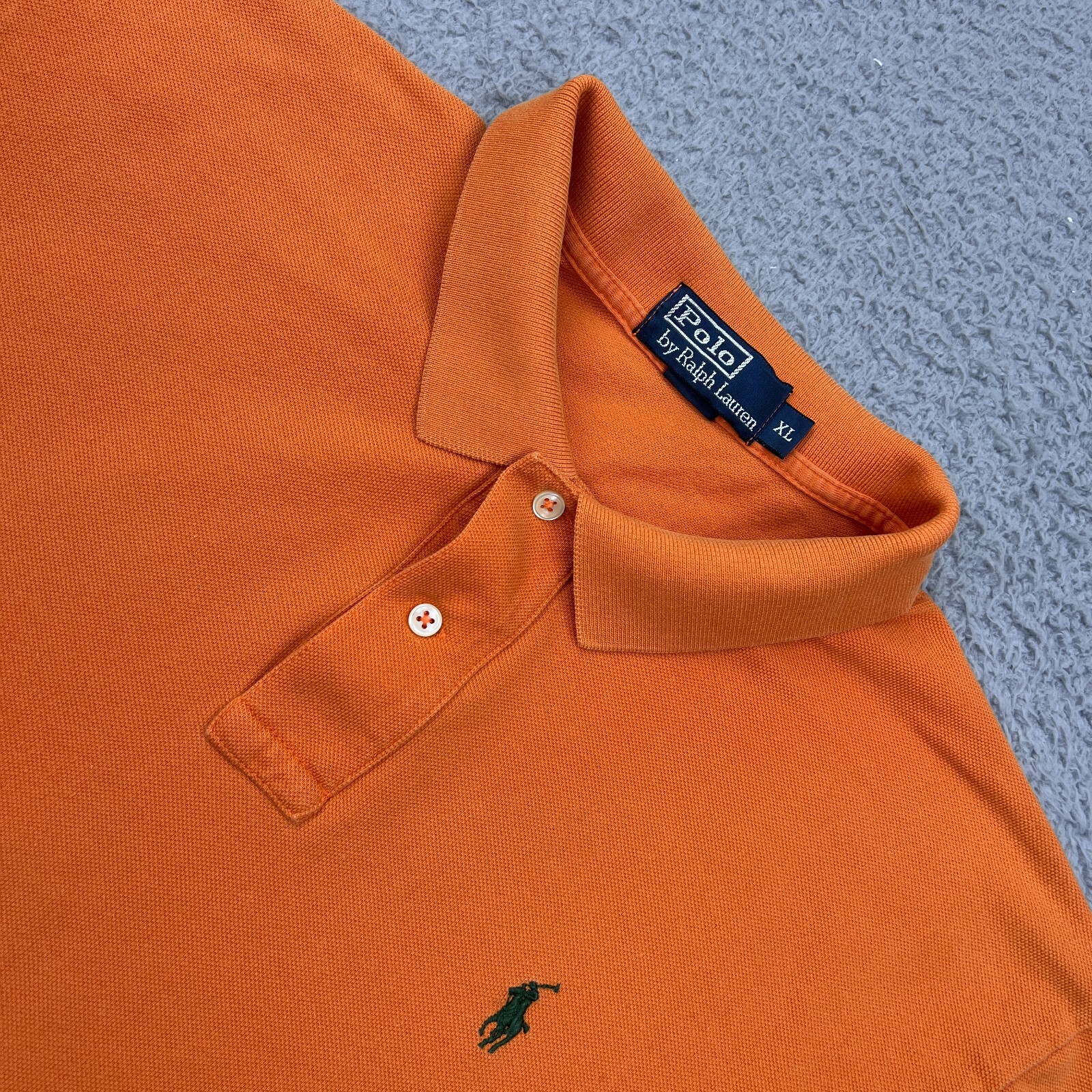 Polo Ralph Lauren Uomo Camicia XL Arancione Autunno Manica Corta Ricamata Pony *MARK