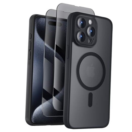 Designed for iPhone 15 Pro Case, Compatible with MagSafe, with Privacy Black
