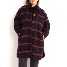 Madewell Plus Long Shirt Jacket Windowpane Wool Alpaca Purple Orange Button 1x