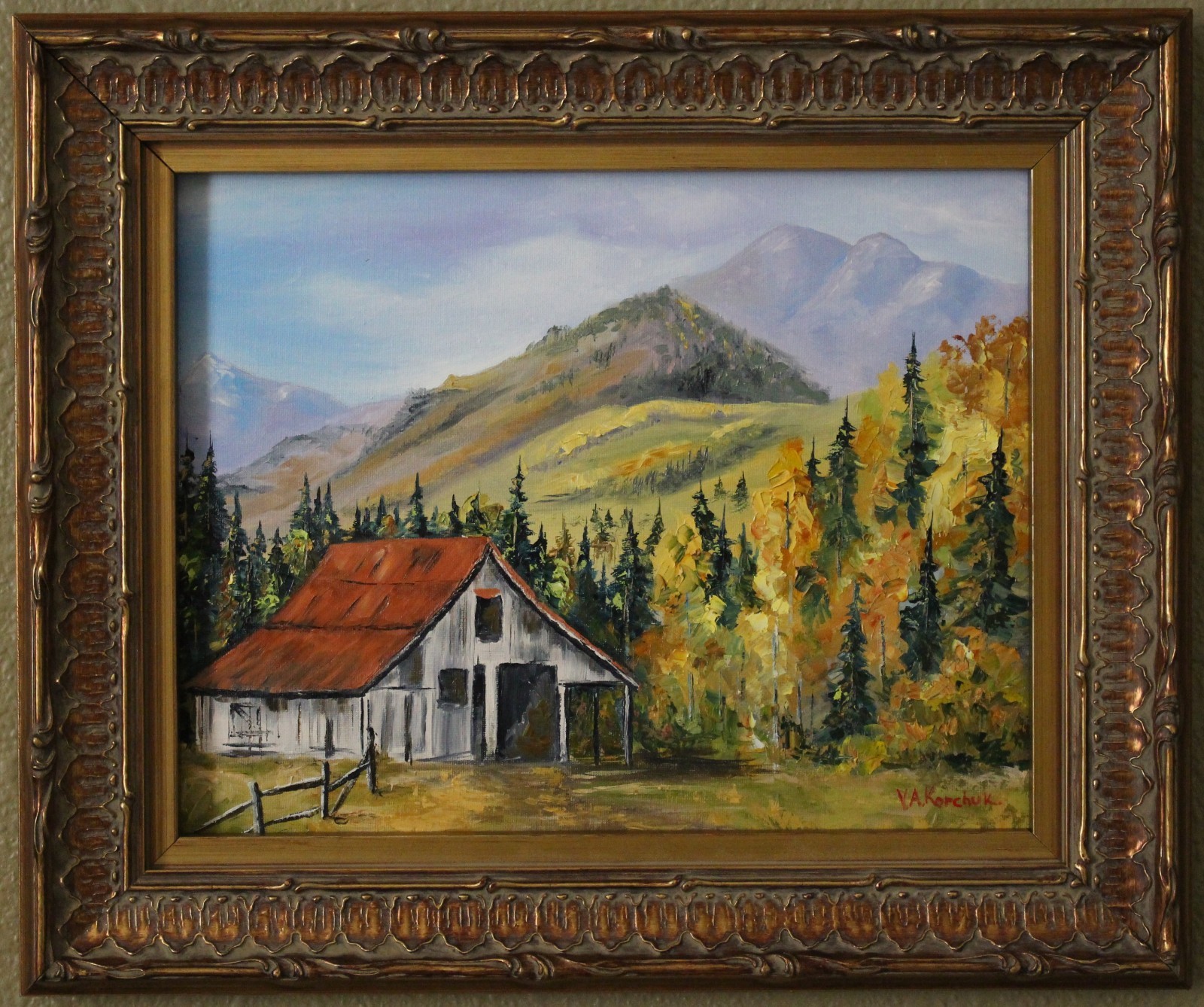 Oil Painting Landscape Colorado Cabin Mountains Framed Signed Original Fall US