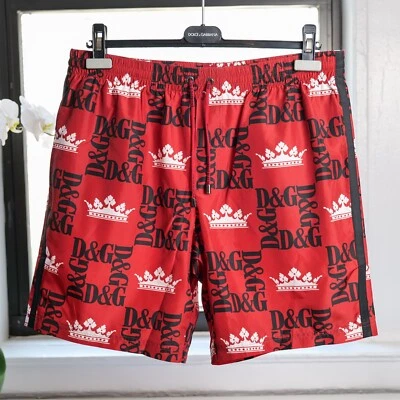 Pantalones Cortos de Natación Dolce & Gabbana Rojo Estampado Corona Cordón + Bolso (5/L/M) - Imagen 1 de 4
