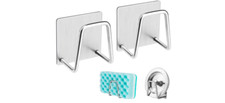 2 Pack Adhesive Sponge Holder Sink Stainless Steel Rust Proof Waterproof Silver