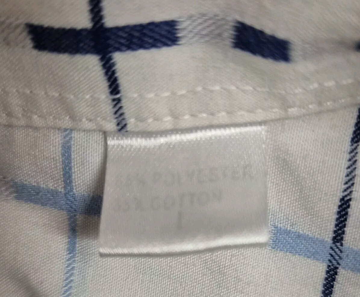 Camicia Yves Saint Laurent bianca blu quadri manica corta poli cotone taglia large