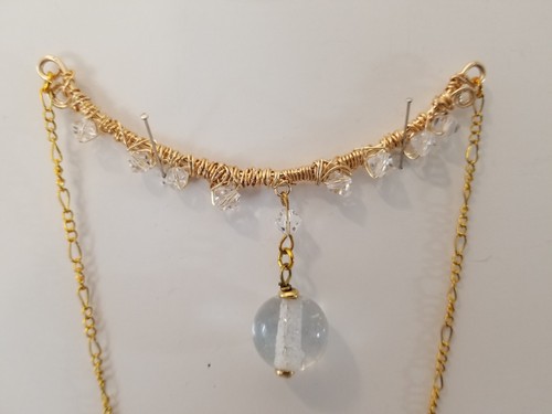 Vintage Handcrafted Lampwork Clear Focal bead necklace crys 17 inches goldplate - Picture 5 of 11