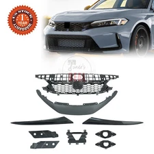 Type-R Style Black Upper Trim Replacement&Upper Grill For 2022-2024 Honda Civic