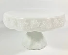 Vintage Anchor Hocking Milk Glass 10" Round Cake Stand Grapes Center Piece Fall