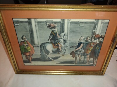 Antique Colored Engraving ROYAL-HORSE-TRAINING-LOUIS XIII-de Passe-Pluvinel
