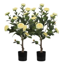 31.5 Inch Tall Artificial 2Pack Camellia Tree Potted Plants for Indoor Outdoor