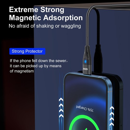 3 in 1 PD60W Type C To Type-C Micro USB iOS Magnetic 3A Fast Charging Data Cable - Picture 10 of 20