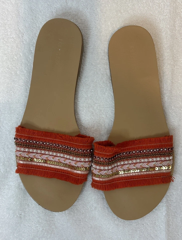 Sandalias de mujer Forever21 con flecos y cuentas talla 8 Foto 3 de 4