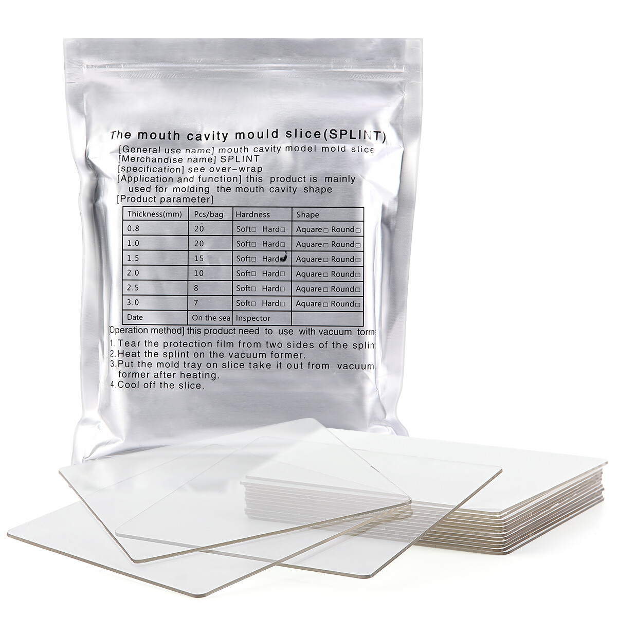 Hoja de formación al vacío dental AZDENT retenedor de férula dental cuadrada rebanada dura/suave