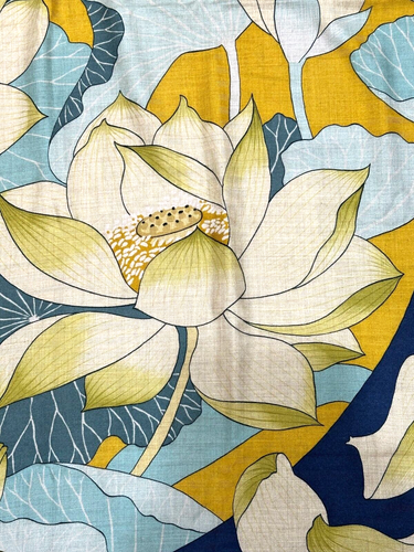 VTG HERMES FLEURS DE LOTUS 140 Cashmere Silk Shawl Scarf Stole Navy blue #y4964 - Picture 9 of 12