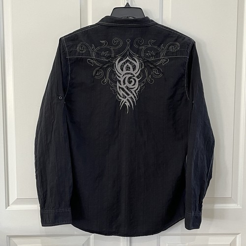 CJ Black Shirt Adult XXL Black Rockabilly Button Up Roll Tab Long Sleeve Mens