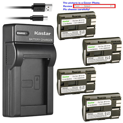 BP-511 Battery or Slim USB Charger for Canon EOS 50D D30 D60, Kiss, Kiss Digital