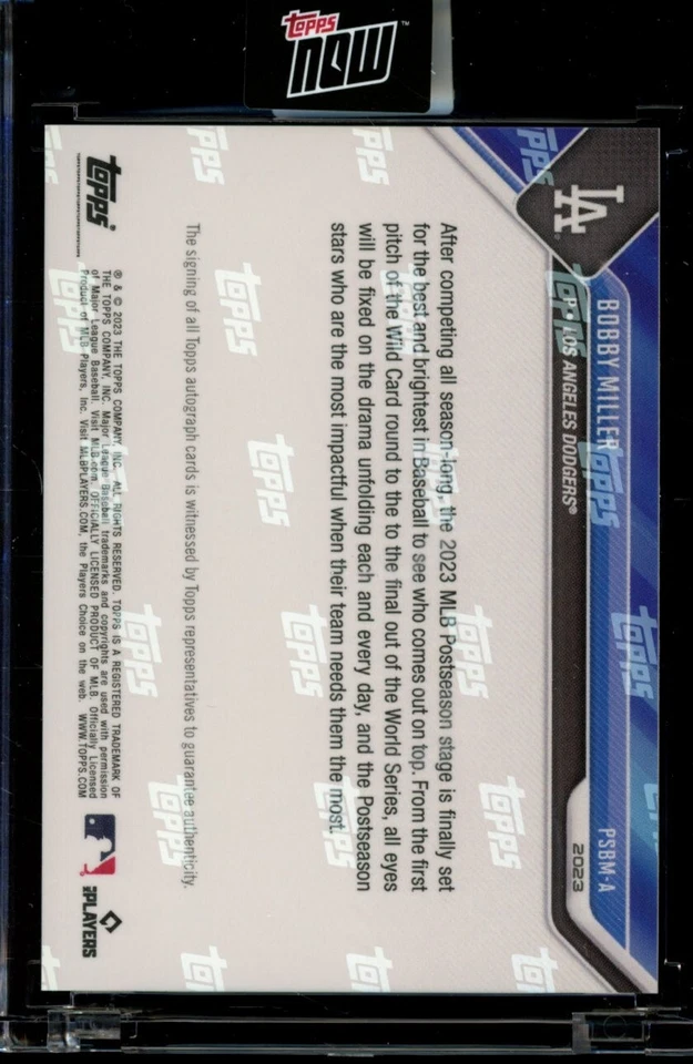 2023 Topps Now Stars of the Postseason #PSBM-A Bobby Miller Blue Auto RC 27/49 - Image 2 of 2