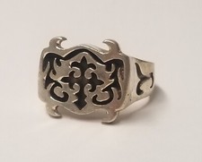 925 Sterling Silver Cross Design Engraved 18mm Wide Ring sz 11 12.6g 