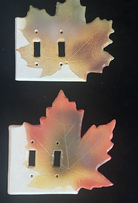 Lot 2 Arrow Clayworks Autumnal Fall Orange Brown Leaf Double Light Switch Plates