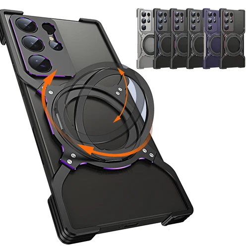Shockproof Rotatable Mag Safe Stand Frameless Case For Samsung Galaxy S24 Ultra - Picture 2 of 20
