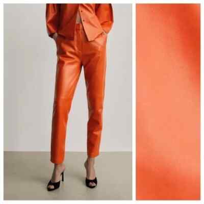 NWT Massimo Dutti Studio Orange Leather Skinny Trousers. Size S $399.00