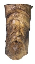 "Tocón de árbol de madera tallada cara hombre 12,5"" desgastado primitivo Greenman Odín"